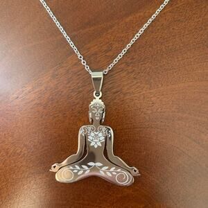 Silver Lotus Meditation Yoga Pendant Necklace